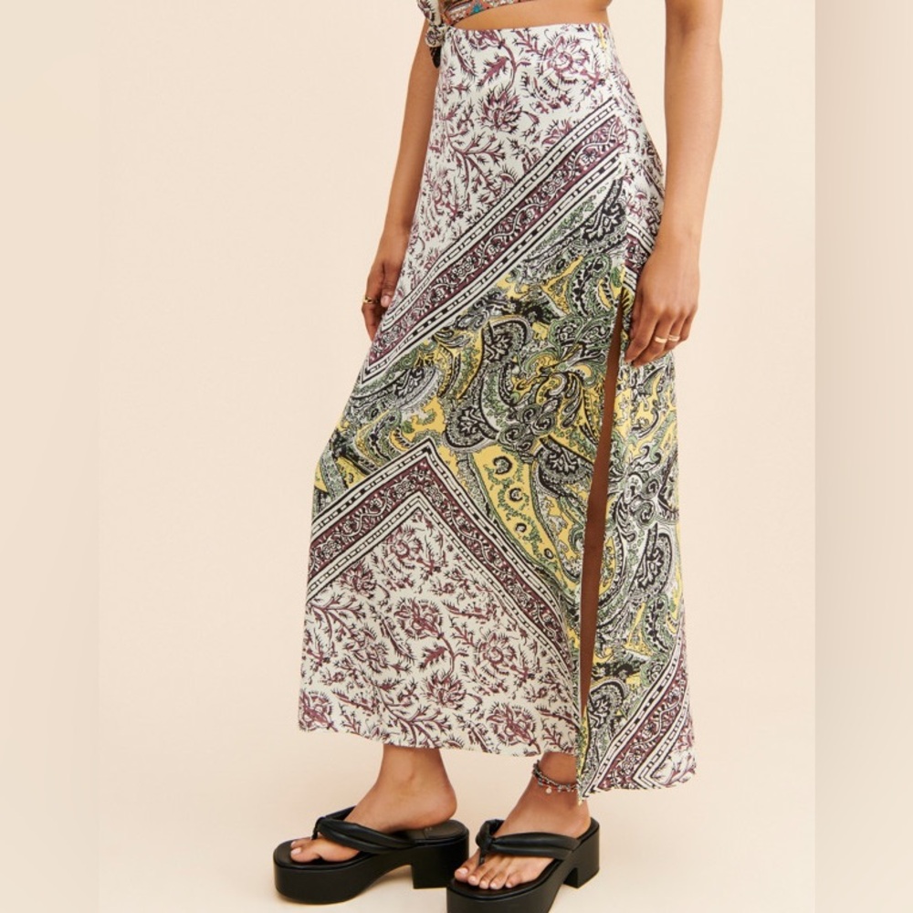 Free People Ingrid Midi Skirt Multicolor Paisley Maxi Skirt Size 10